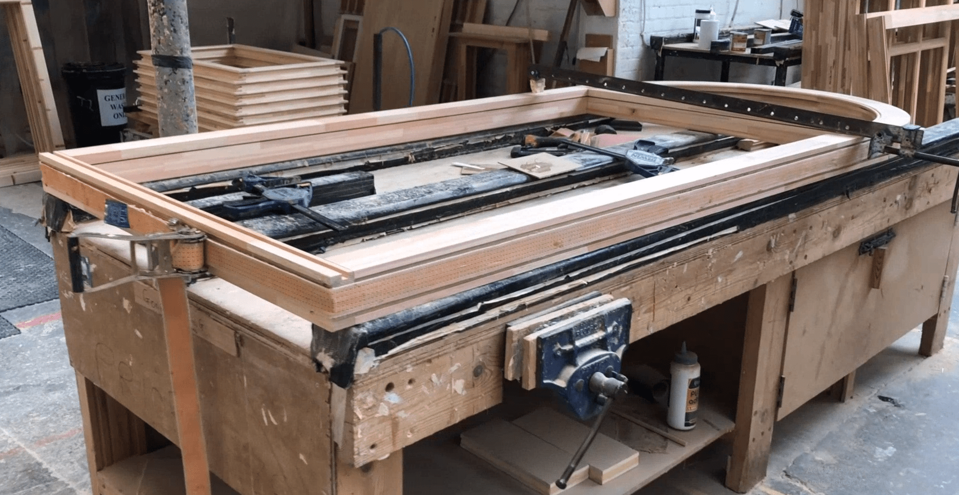 Timber Arched french door being assembled 